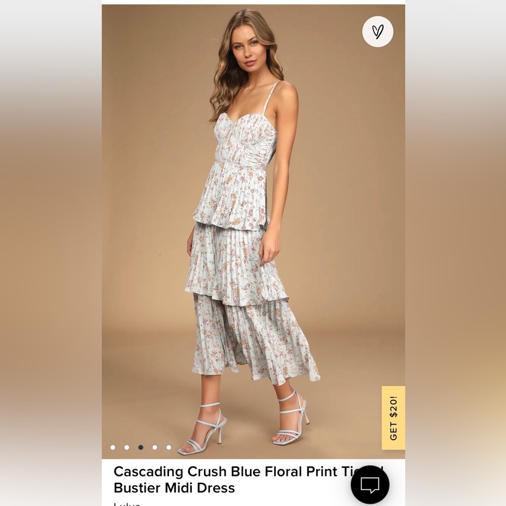 Cascading Crush Blue Floral Print T- Bustier Midi Dress from Lulu’s